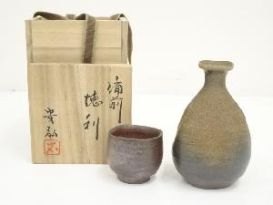 備前焼　石田安弘造　徳利・猪口セット（共箱）